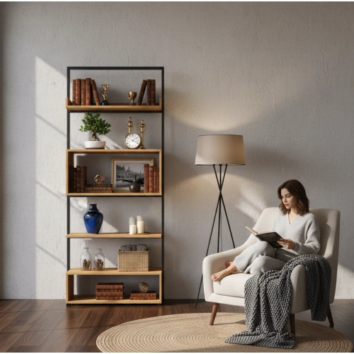 REGAŁ NA KSIĄŻKI METALOWE DREWNO LITE DĄB JESION OLCHA RNK-123